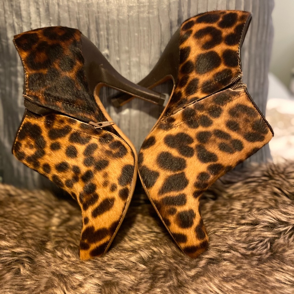 NEW, Isola Leopard Print Calf hair Heeled Booties